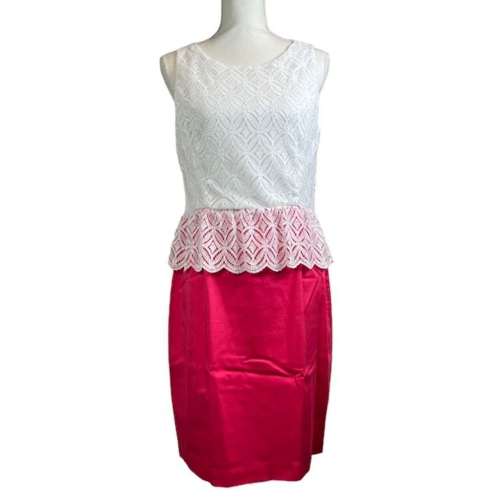 Suzi‎ Chin for Maggy Boutique Peplum Lace Sheath Dress White Pink 10